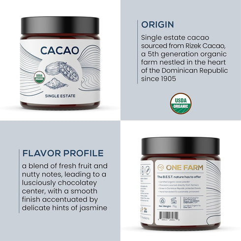 100% (2.6 oz One Farm by WAAYB Organic Cacao, Single Estate, Non-GMO, Fair-Trade, Vegan, Gluten Free, Raw Rizek Cacao