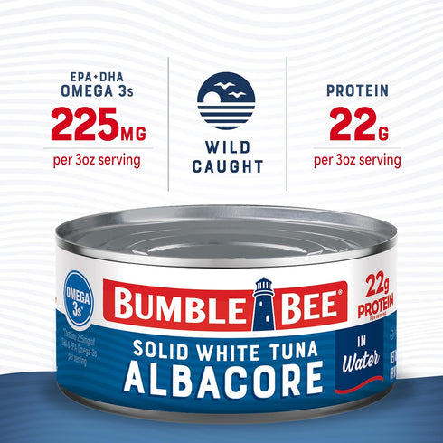 Albacore 12 oz (Pack 12) 22g Omega-3s Bumble Bee Solid White Tuna in Water, Can of - Wild Caught Tuna - Protein per
