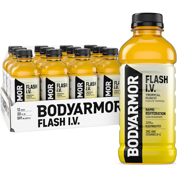 BODYARMOR Flash I.V. Electrolyte Beverage, Tropical Punch, Hydration Drink with Coconut Water