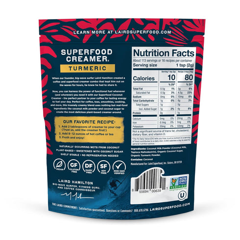 8 oz. Pack 1 Laird Superfood Non-Dairy Original Superfood Turmeric Coconut Powder Coffee Creamer, Gluten Free, Non-GMO
