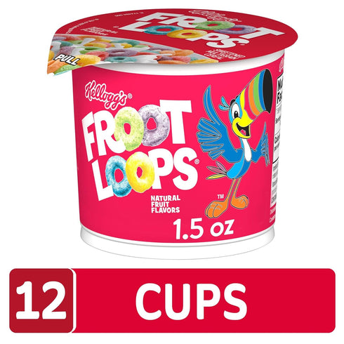 18oz (12 Kellogg's Froot Loops Breakfast Cereal Cups, Fruit Flavored, Breakfast Snacks with Vitamin C, Original, Case