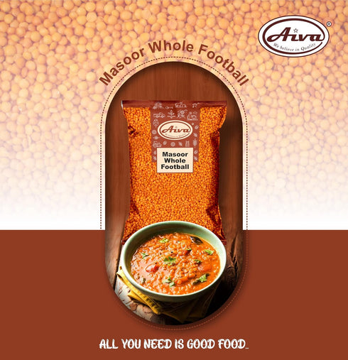4 LB Aiva - Red Lentils Football, Masoor Whole Football, Bag - Premium Quality, All-Natural Lentils, Great for Cooking