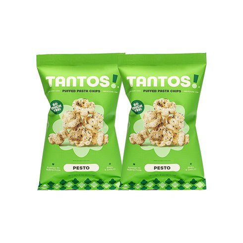 Tantos Puffed Pasta Chips Pesto Plant Based Low Calorie Snack 4 oz,