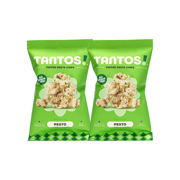 Tantos Puffed Pasta Chips Pesto Plant Based Low Calorie Snack 4 oz,