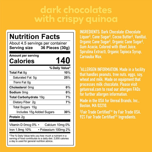 Unreal Candy Coated Chocolate Crispy Quinoa Gems, 5 Ounce Bag