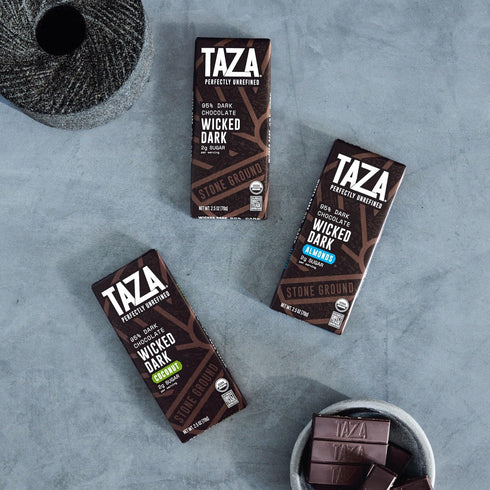95% Pack 2.5 oz (4 count), Taza Chocolate Organic Wicked Dark Dark Bar Variety Bundle, Vegan