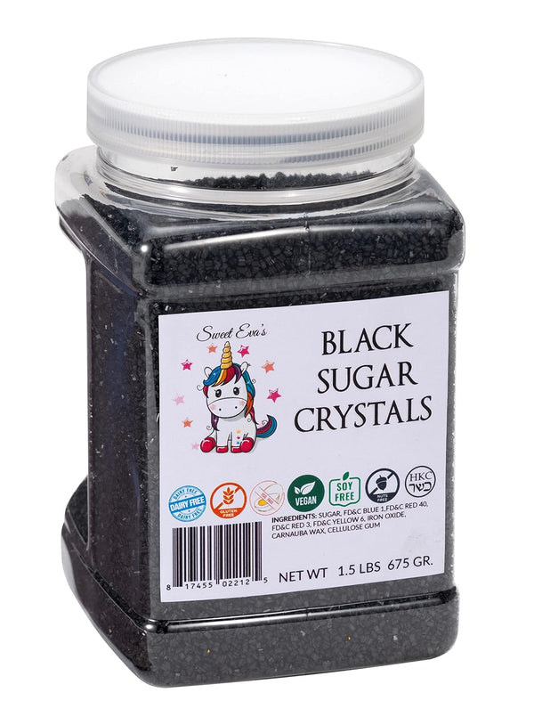 Sweet Evas BLACK SUGAR CRYSTALS-Dairy Free,Gluten Free,Egg Free,Vegan,Soy Free,Nuts Free,Kosher,Colored Sparkling Sugar For Cookies,Cakes,Cupcakes