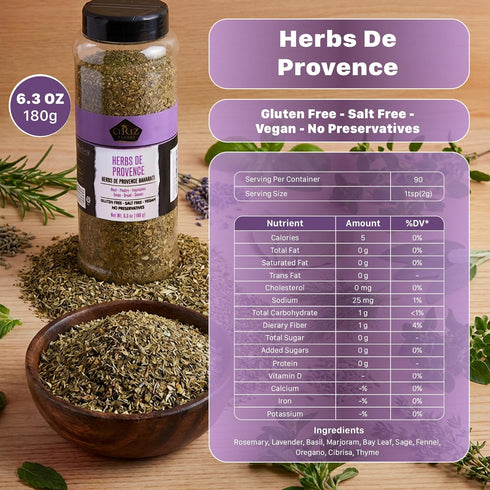 6.3 oz Cerez Pazari Herbs de Provence Classic French Herb Blend with Thyme, Rosemary, Savory, Oregano & Lavender