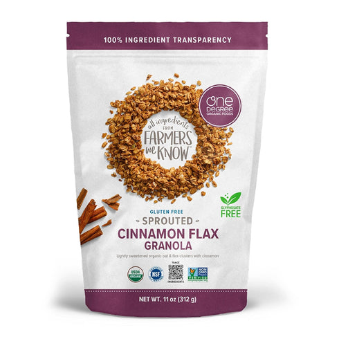 (11 oz. 6 pack) One Degree Organic Foods Sprouted Oat Cinnamon Flax Gluten Free Granola - USDA Organic, Vegan