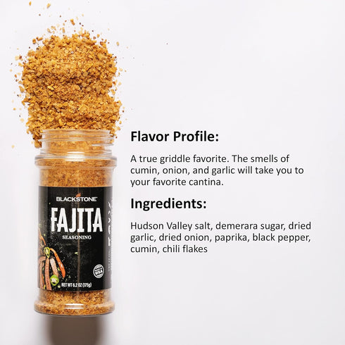 Blackstone 4230 Fajita Powder, 6.2 oz, Authentic Mexican Taste for Veggies, Chicken, Beef, Poultry, Steaks, Fries