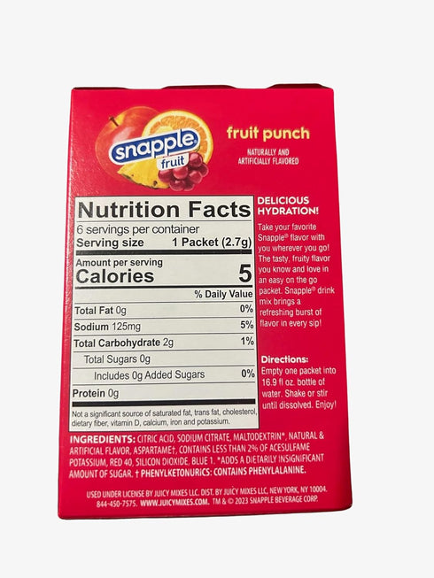 Snapple 6 Packs Fruit Punch Drink Mix- Powder Sticks | Zero Sugar | On-The-Go Hydration