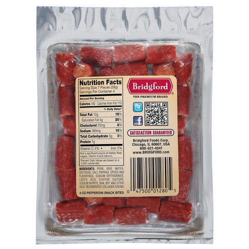 4 oz Pack 3 Bridgford Pepperoni Snack Bites of - Ready-to-Eat Pepperoni Snacks for On-The-Go Snacking - Pork and Beef
