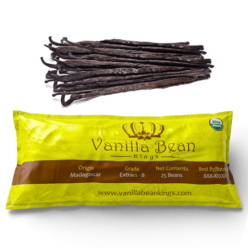 25 Organic Madagascar Vanilla Beans - Whole Extract Grade B Pods for