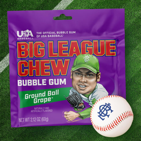 Big League Chew Ground Ball Grape Bubble Gum - Juicy Grape Flavor Explosion | Pack of 12 Bags (2.12oz Each)