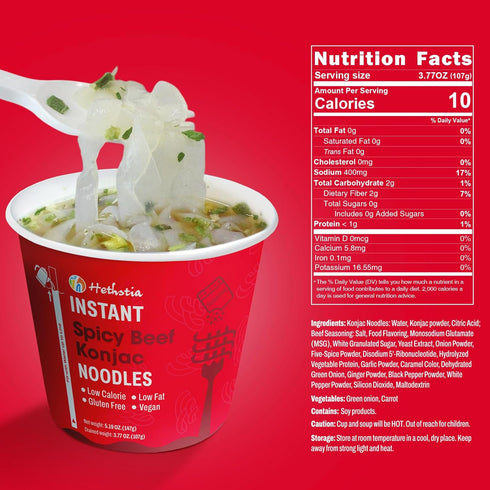6-Pack 10-Pack Hethstia Spicy Beef Konjac Soup Cups & Angel Hair Shirataki, Instant Low Calorie Pho Noodle Soup