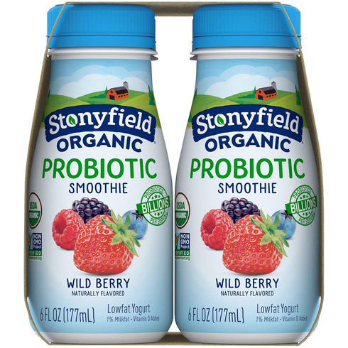 Stonyfield Organic 6 Oz 4Ct , Low Fat Wild Berry Smoothie, Fl Bottles