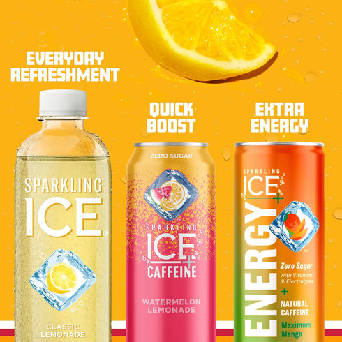 17 oz (Pack 24) Sparkling Ice, Classic Lemonade Sparkling Water, Zero Sugar Flavored Water, with Vitamins
