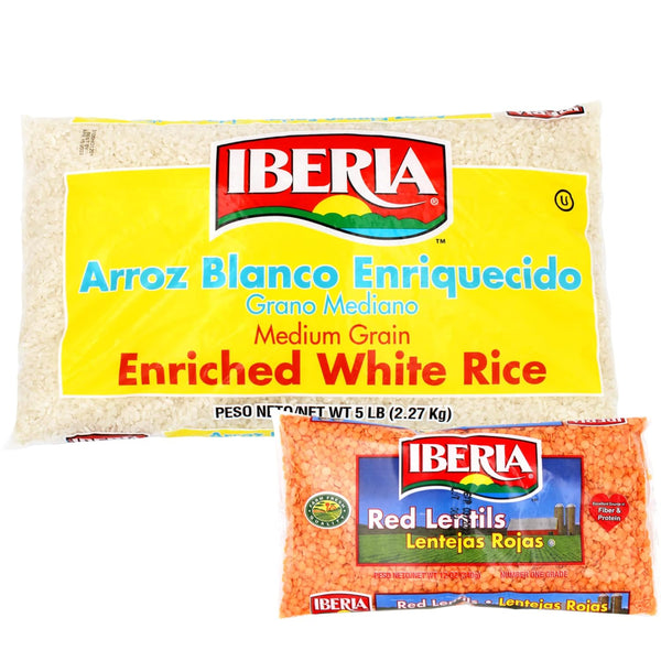 Iberia Enriched Medium Grain White Rice, 5 Pounds + Iberia Red Lentils