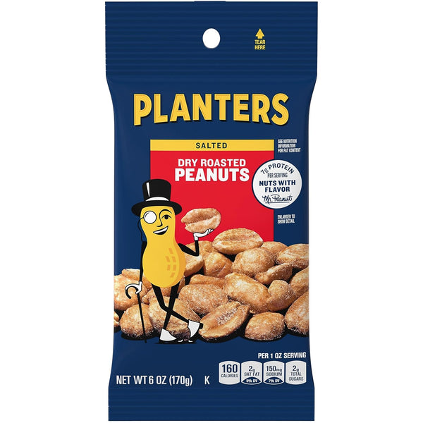 Planters Dry Roasted Peanuts, 6 oz Bag (Pack of 12)