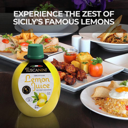 100% 6.7oz Tuscanini Sicilian Lemon Juice, Not from Concentrate, Lemon Shaped Convenient Squeeze Bottle | No Water
