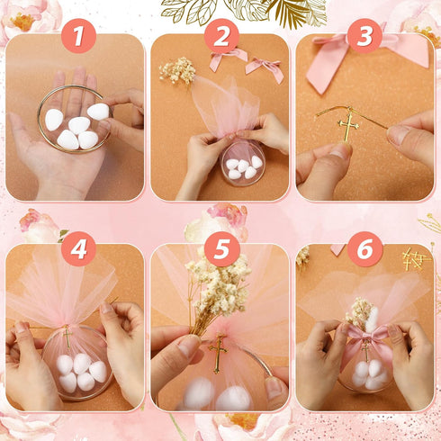 24 Set Communion Geelin Baptism Almond Candy Favors Christening Tulle Bags Rings Ribbion DIY Candy Bags First Favors