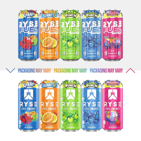 200mg 16 oz (12-Pack) RYSE Fuel Energy Drink - Kool-Aid Grape - Sugar Free, Gluten Free & Vegan - Natural Caffeine