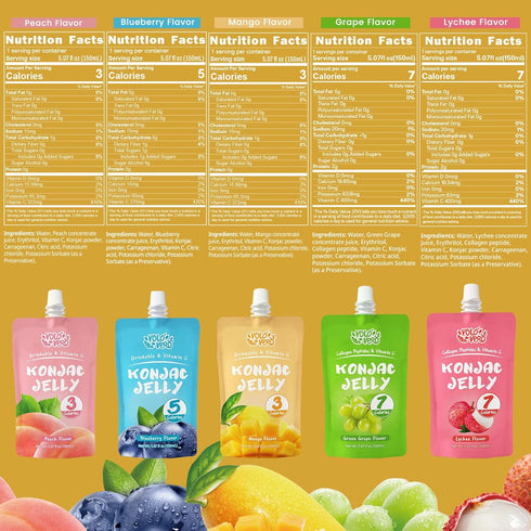 Pack, 10-Packs, VOLO VERO Konjac Jelly Pouch Drinkable Variety Low Calorie, Low Sugar, Keto, Gluten Free, Vegan Fruit