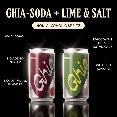8-Pack Ghia Non-Alcoholic Le Spritz | Lime + Salt & Ghia Soda Combo | Canned Mocktail & Cocktail Mixer, Zero Proof