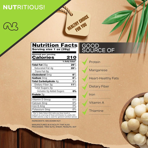 (16oz 1 LB) Packed NUT CRAVINGS - Raw Macadamia Nuts, Unsalted, Shelled, - Fresh in Resealable Bag - Kosher Healthy