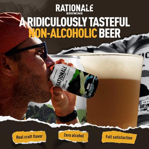 6 Pack 12oz Rationale Brewing Non Alcoholic Beer, West Coast IPA, Premium Craft NA Beer, Low Calorie Zero Alcohol