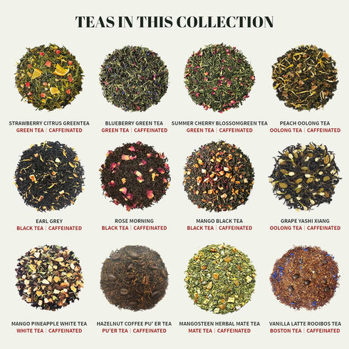 Pureleafia Set 12 15g 5g 2L Herbal Fruit Tea Gift - Artisan Flavors, Loose Leaf Pouches, Hot & Cold Brew, Sugar-Free