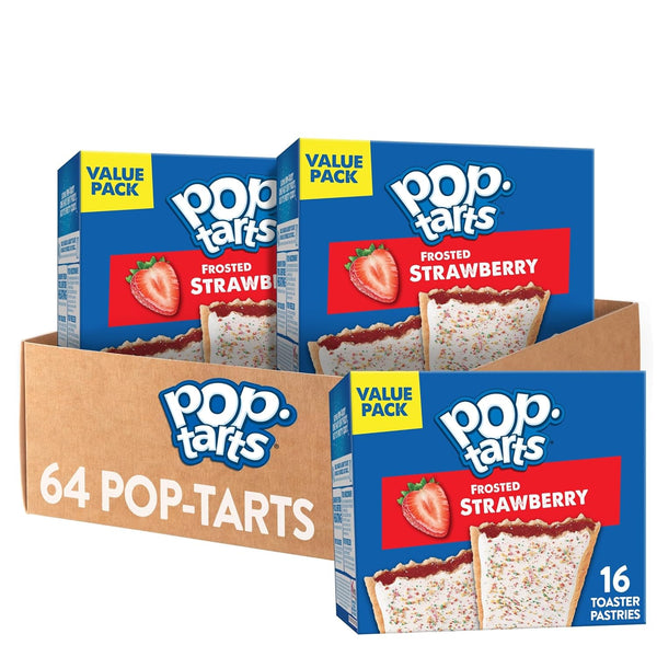 Pop-Tarts Toaster Pastries, Breakfast Foods, Kids Snacks, Value Pack, Frosted Strawberry (64