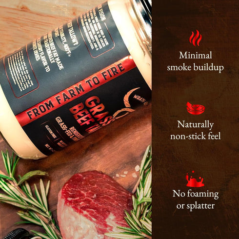 (14 oz Pack 2) 100% Beef Tallow for Cooking of US-Made, Grass-Fed Beef Fat, Rich Flavor Pure Beef Tallow for Frying