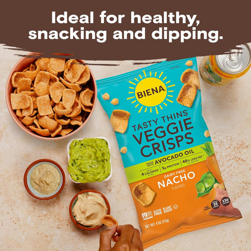 4-Pk 4oz BIENA Tasty Thins Veggie Crisps Made with Avocado Oil - Nacho, Bags Chickpeas & Veggies, Vegan, Gluten Free