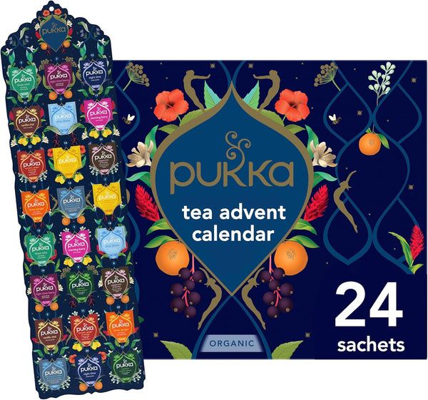 Pukka 2025 Advent Calendar Organic Tea Sampler, Selection of 24 Delightful Black