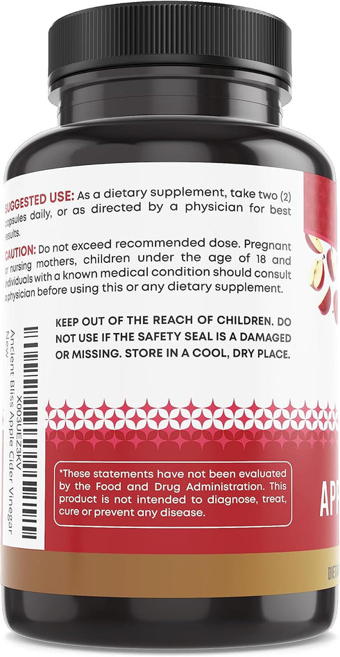 1600MG (120 Ancient Bliss Apple Cider Vinegar Organic Capsules with The Mother, Helps Improve Digestion, Unfiltered