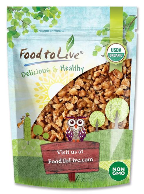 Food to Live Organic Walnut Pieces, 1 Pound California Chandler Variety. Medium