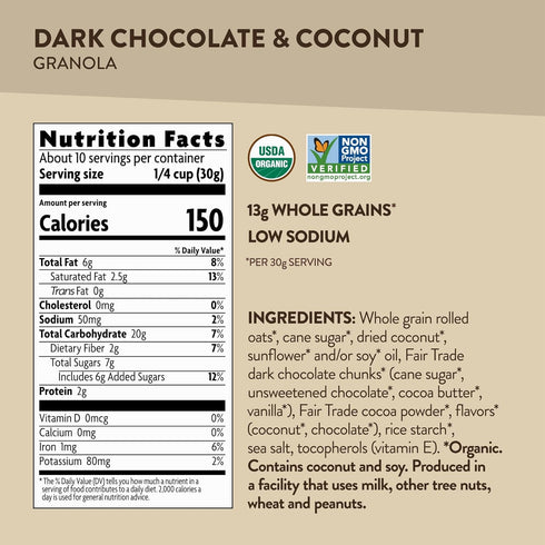 11.5 oz (Pack 6), Love Crunch Organic Dark Chocolate & Coconut Granola, of Non-GMO, Fair Trade, by Nature's Path