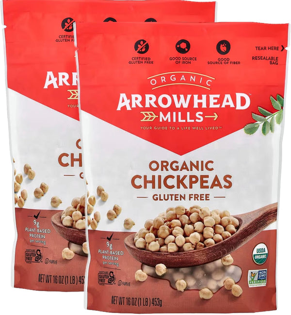 Arrowhead Mills Organic Chickpeas (Garbanzo), 1 lb (Pack of 2)