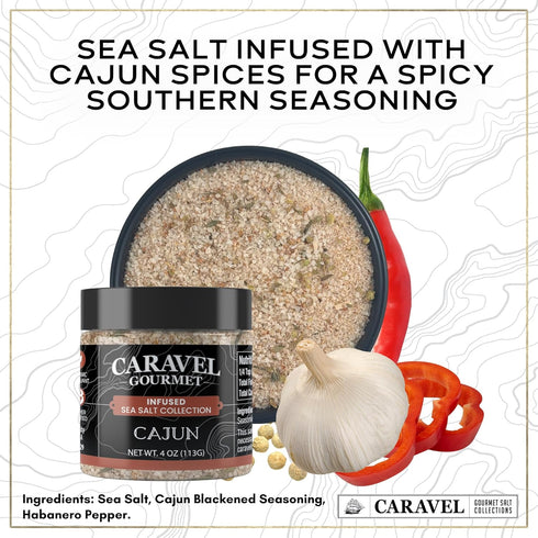Pack 3-Flavor 4 oz Spicy Sea Salt Gift Spicy Cooking Salts Bundle, Jar Each Habanero, Jalapeno, & Cajun Finishing Salt