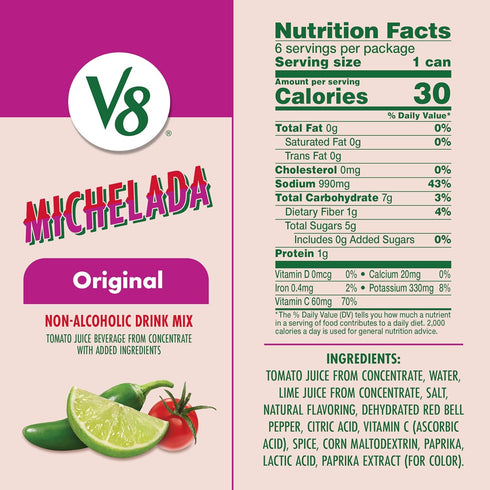 V8 8 oz (24 Pack) Michelada Non-Alcoholic Drink Mix, fl