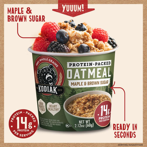 2.12oz (Pack 12) Kodiak Cakes Instant Protein Maple & Brown Sugar Oatmeal in a Cup