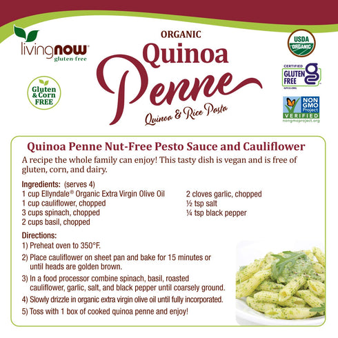 NOW Foods Organic Quinoa Penne, Gluten-Free, Corn-Free, Non-GMO, 8-Ounce Quinoa and Rice Pasta