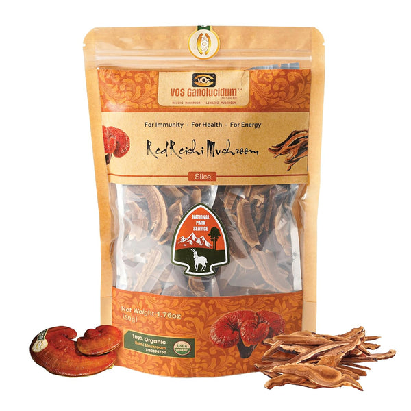 VOS GANOLUCIDUM - 100% Organic Sliced Dried Reishi Mushroom, 1.76 Oz, Ideal for Tea Brewing