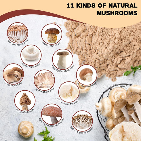 Egcina 7.05oz 11 100% Dried Mixed Mushroom Powder - Variety Chef's Blend for Coffee, Cooking, Ramen, Sauces & Soup