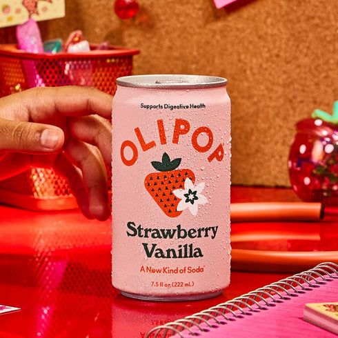 Pack Packed 7.5oz (6-Cans) OLIPOP Minis Prebiotic Soda Pop, Strawberry Vanilla, Pantry with Prebiotics, Fiber