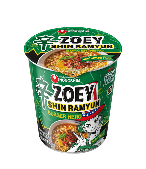 3.35 oz (Pack 6) Nongshim Shin Ramyun Burger Hero, Spicy Instant Noodle Cup, Hamburger Taste