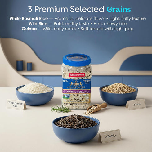 3-in-1 32 oz (2 lbs) Golden Crown Multigrain Blend with White Basmati, Wild Rice & Quinoa - Premium Quality, Vegan