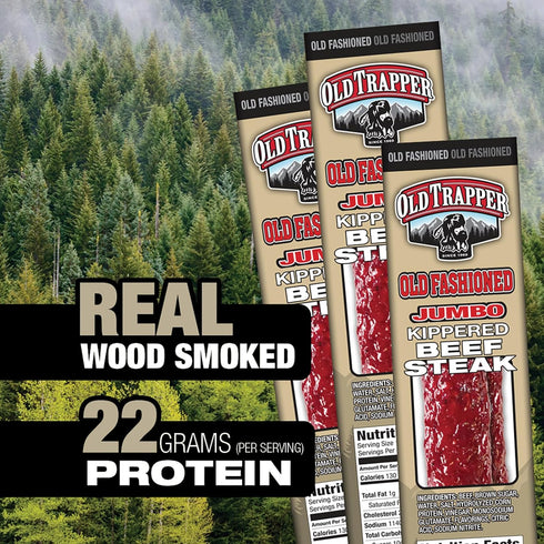 Packages, 22 (Pack 12) Old Trapper Kippered Steak, Old-Fashioned Flavor, Two-Ounce Individually Wrapped Savory Meat