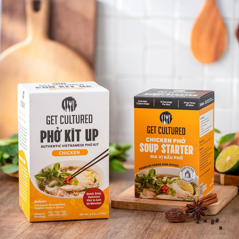 3.2 oz (10-12 Get Cultured Box Chicken Pho Soup Starter, Authentic Vietnamese Chicken Broth Base with Curated Herbs